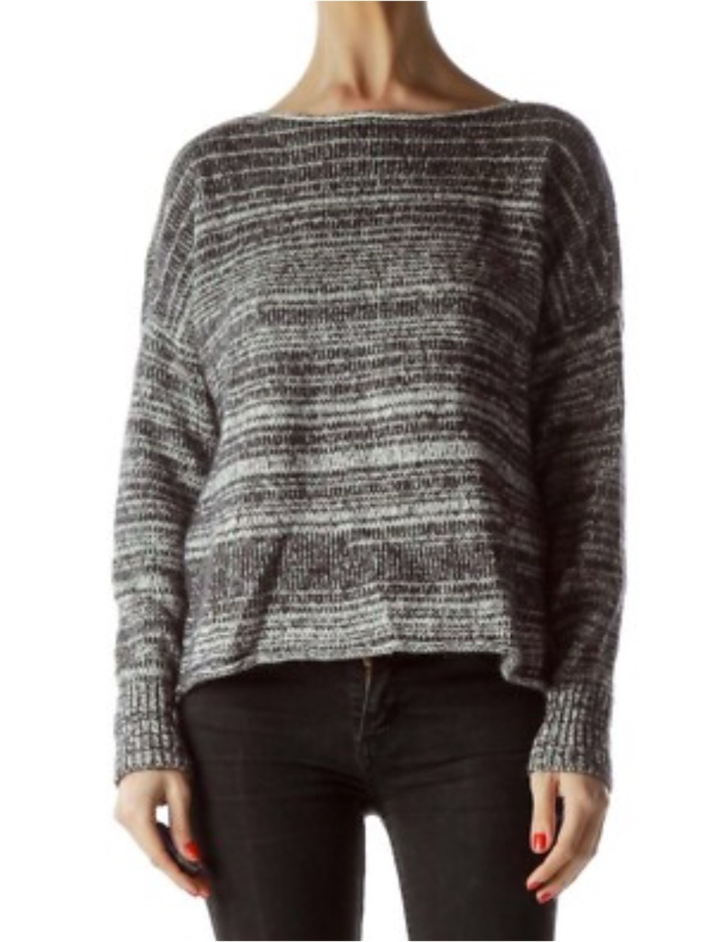 Madewell Gray Marled Boatneck Off-the-Shoulder Sweater yak mohair blend medium